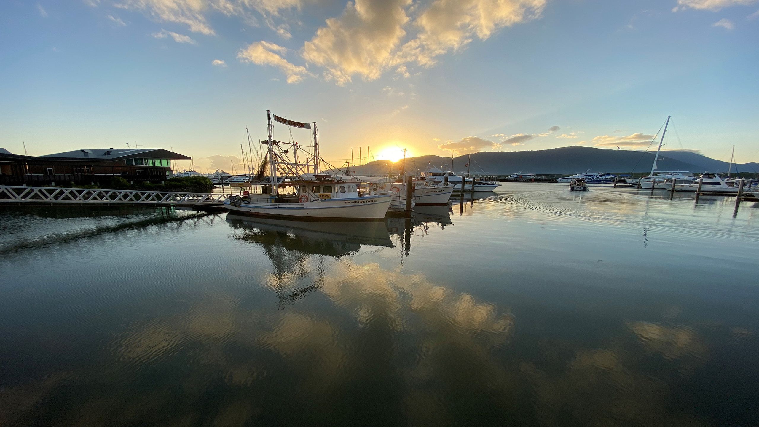Fishing boats moored at a marina 