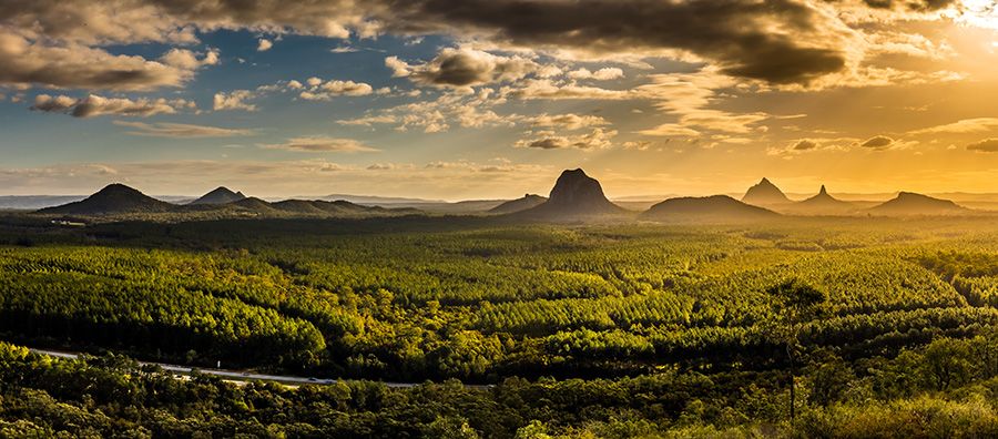 A mountain range at sunset.