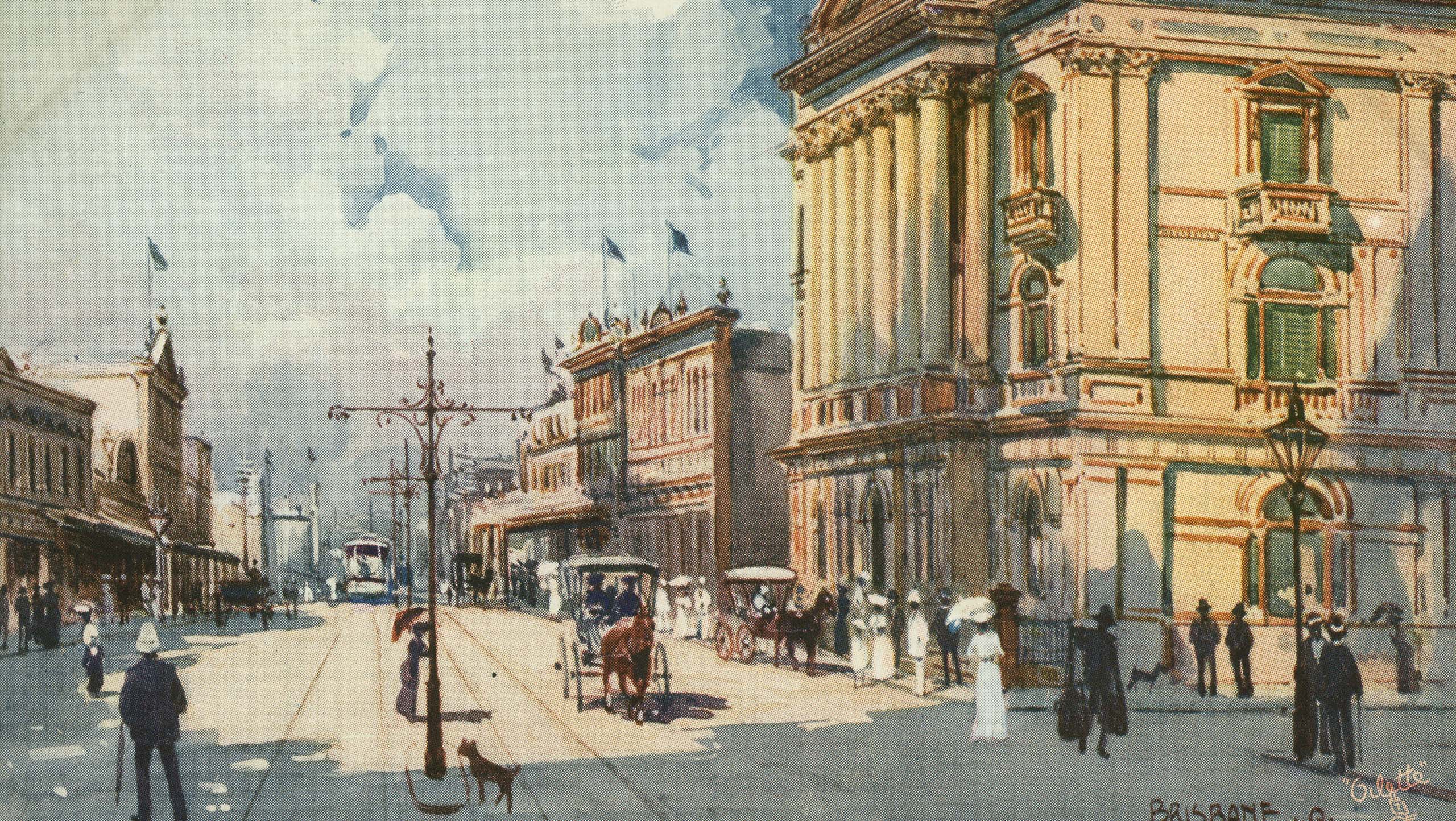 Painting of Queen St in 1895 by Albert Henry Fullwood