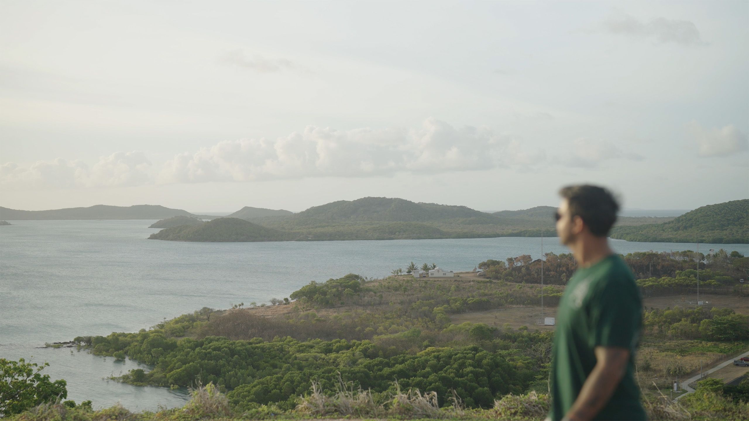 A man in a green shirt overlooking the horizon