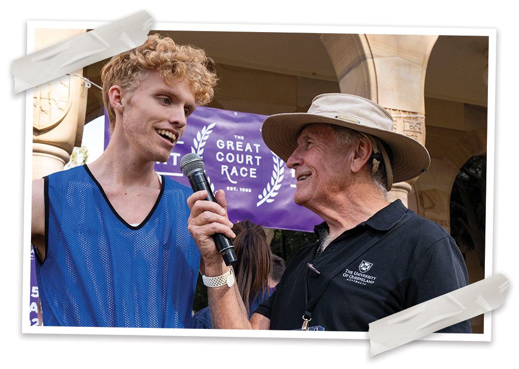 Long-time race caller Gerry Collins interviews 2024 men's champion Riley Niven. 