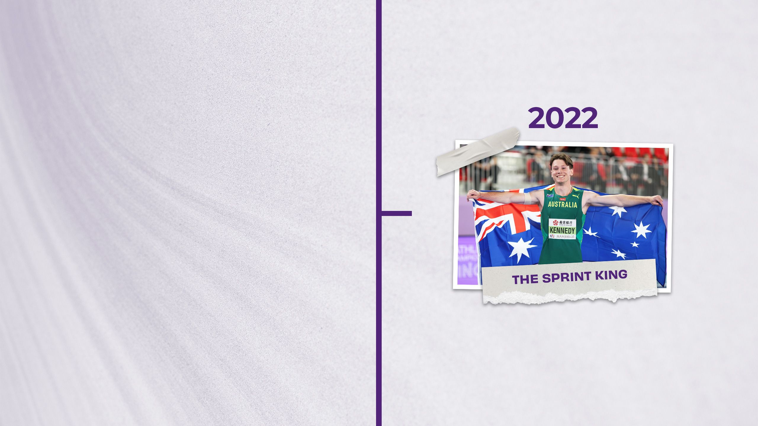 UQ sprinting star Lachlan Kennedy holding the Australian flag after a race at the World Indoor Athletics Championships.