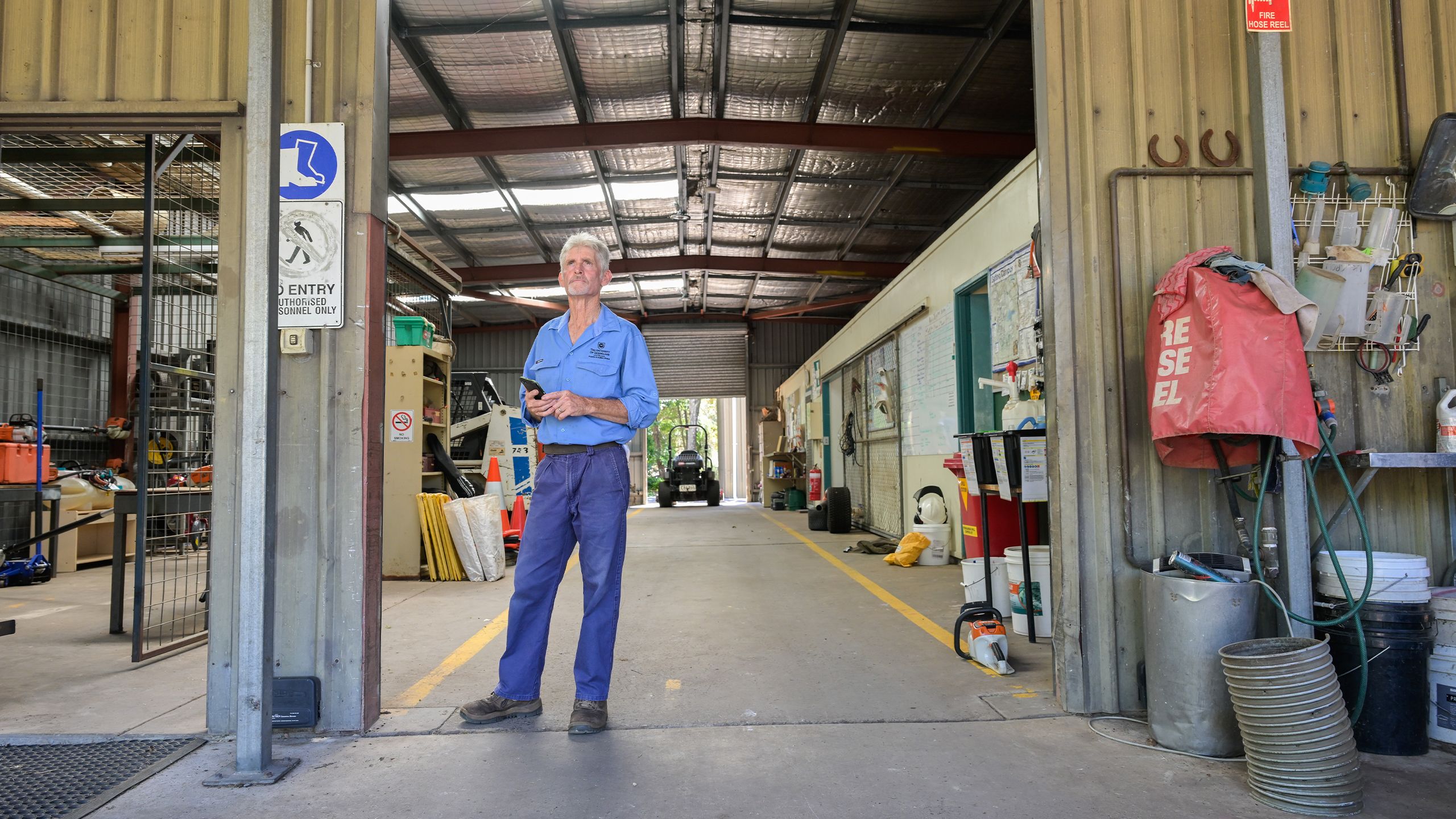 Steve Barakin in the UQ Gatton grounds staff work shed.