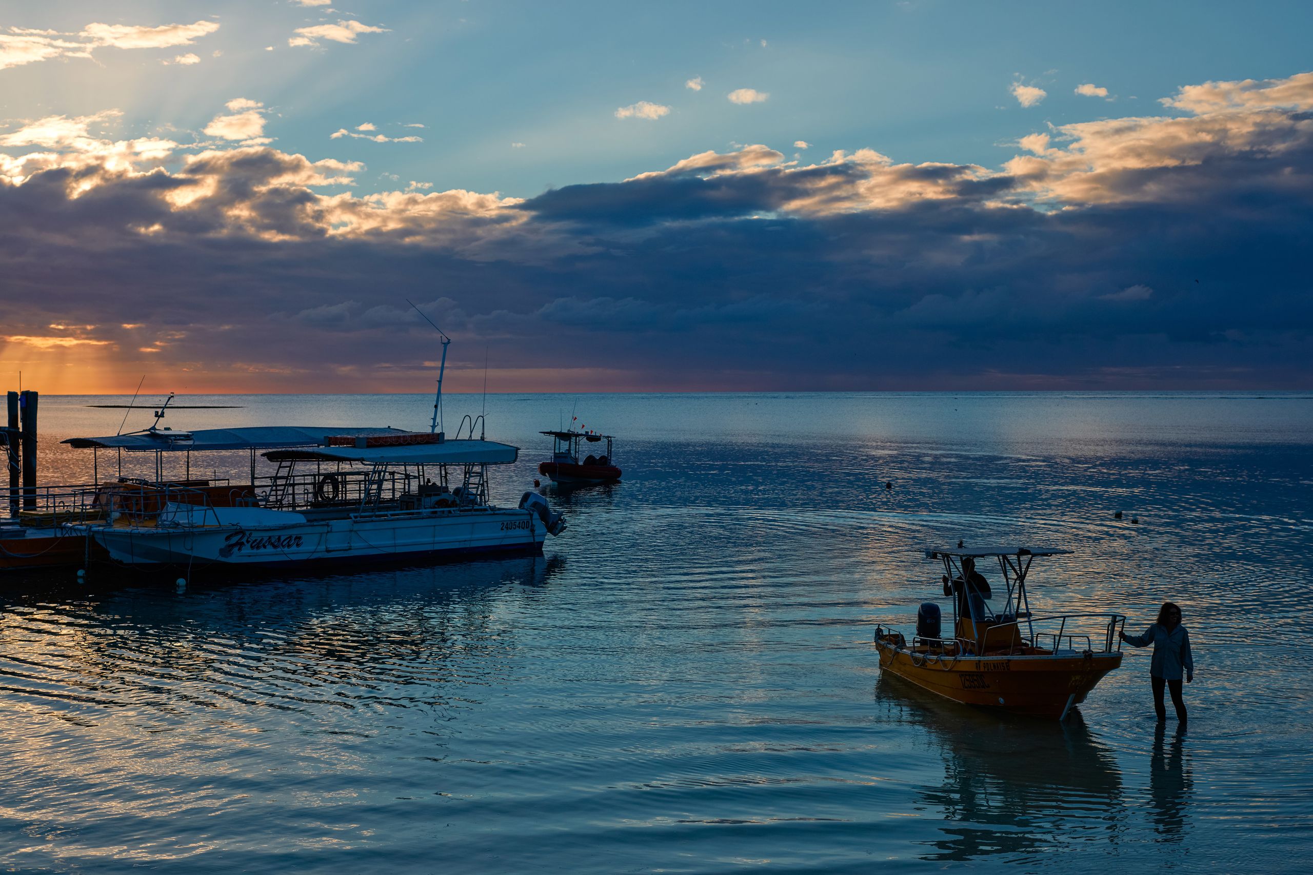 Moored boats at sunrise