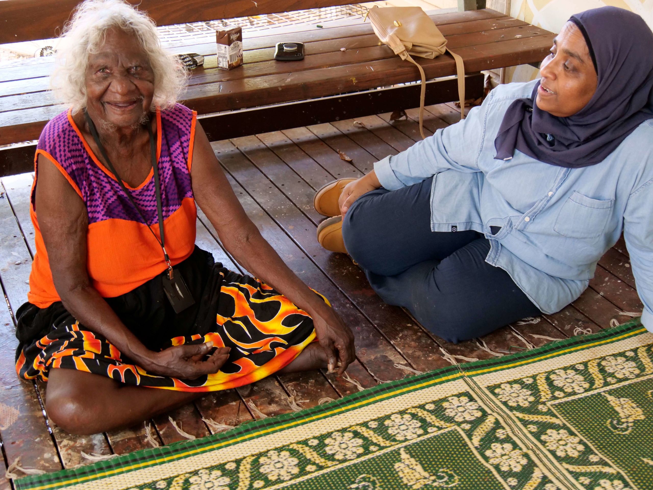 Prominent artist and Yolŋu elder Mulkun Wirrpanda with UQ bush food researcher Professor Yasmina Sultanbawa at the Buku-Larrŋgay Mulka Art Centre in Yirrkala, NT, Australia. Photo: Margaret Puls © UQ