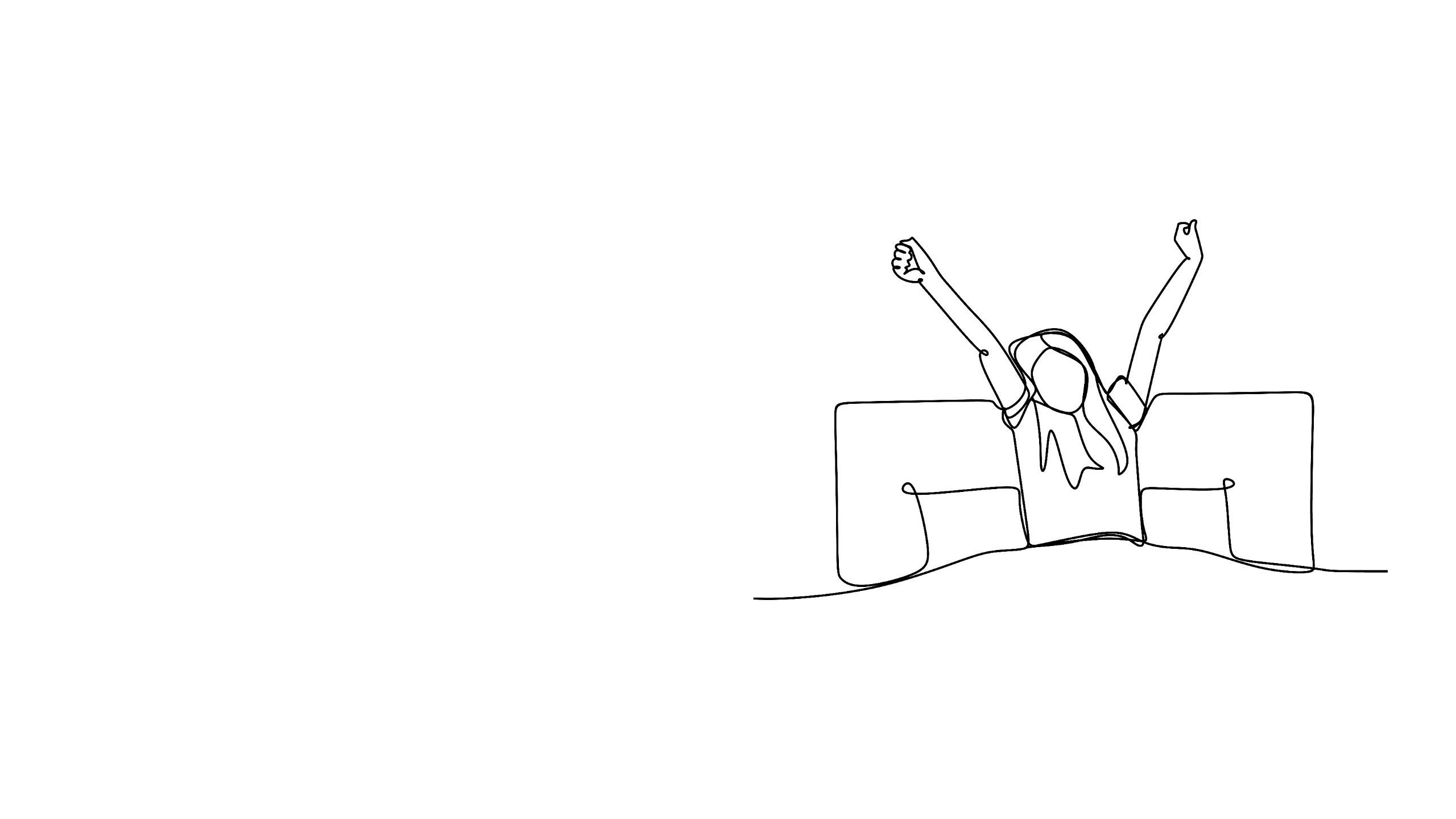 Continuous line drawing of a girl waking up in the morning after sleeping.