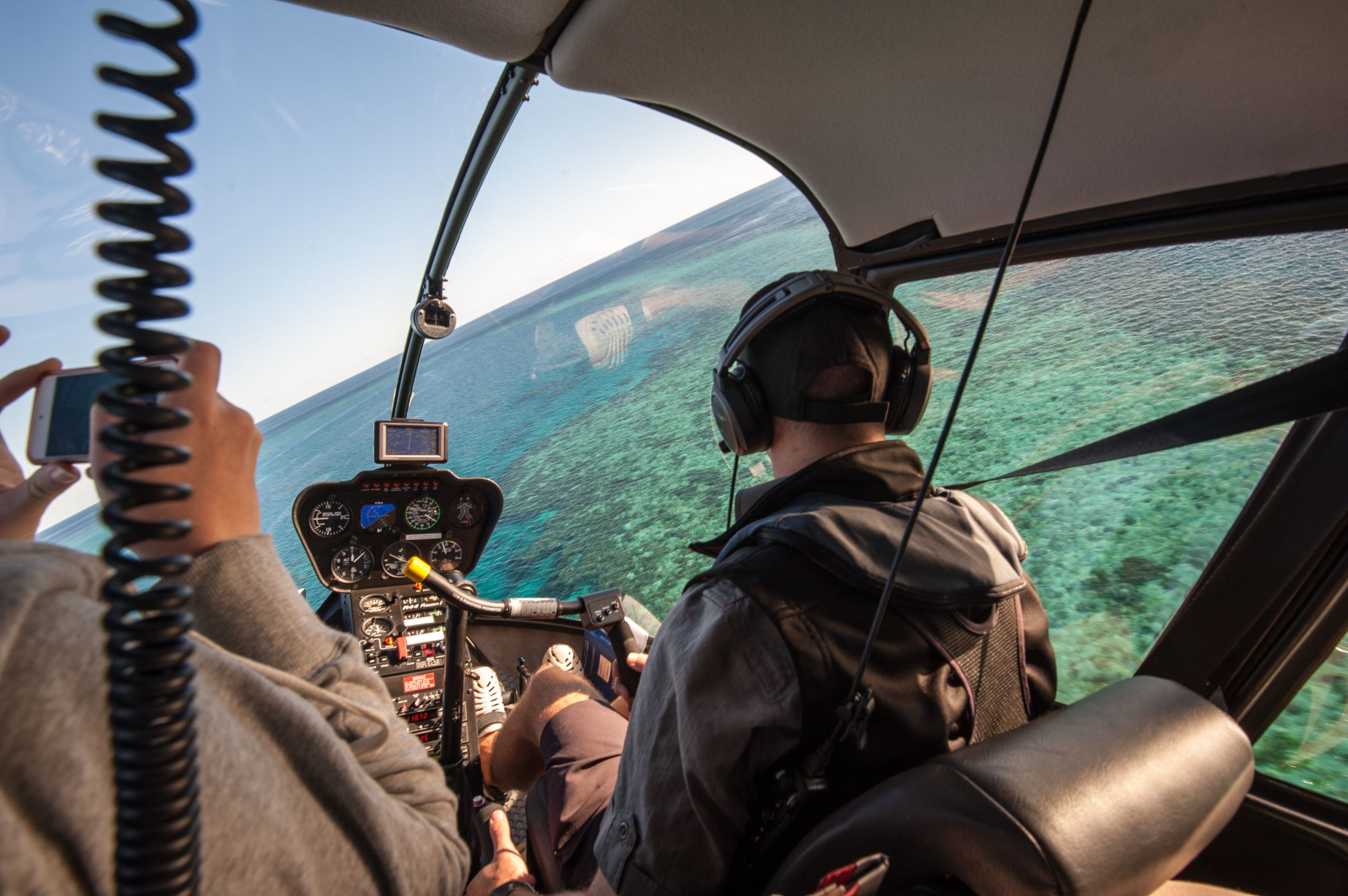The view from a helicopter at Hook Reef, Great Barrier Reef, Whitsunday Islands.
