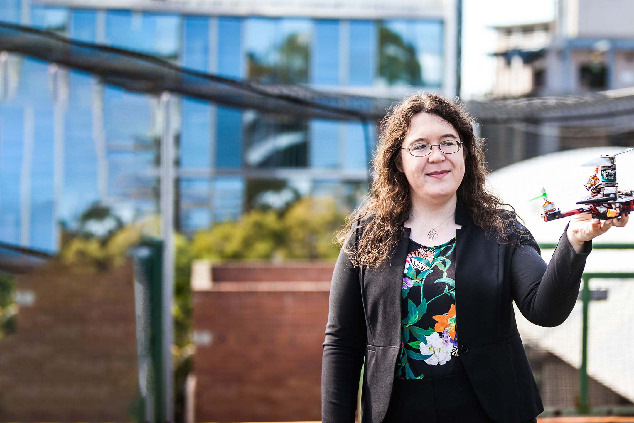Dr Pauline Pounds holding a drone