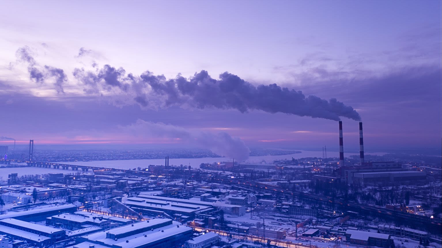 Industrial area of a city, with carbon emissions into the atmosphere.