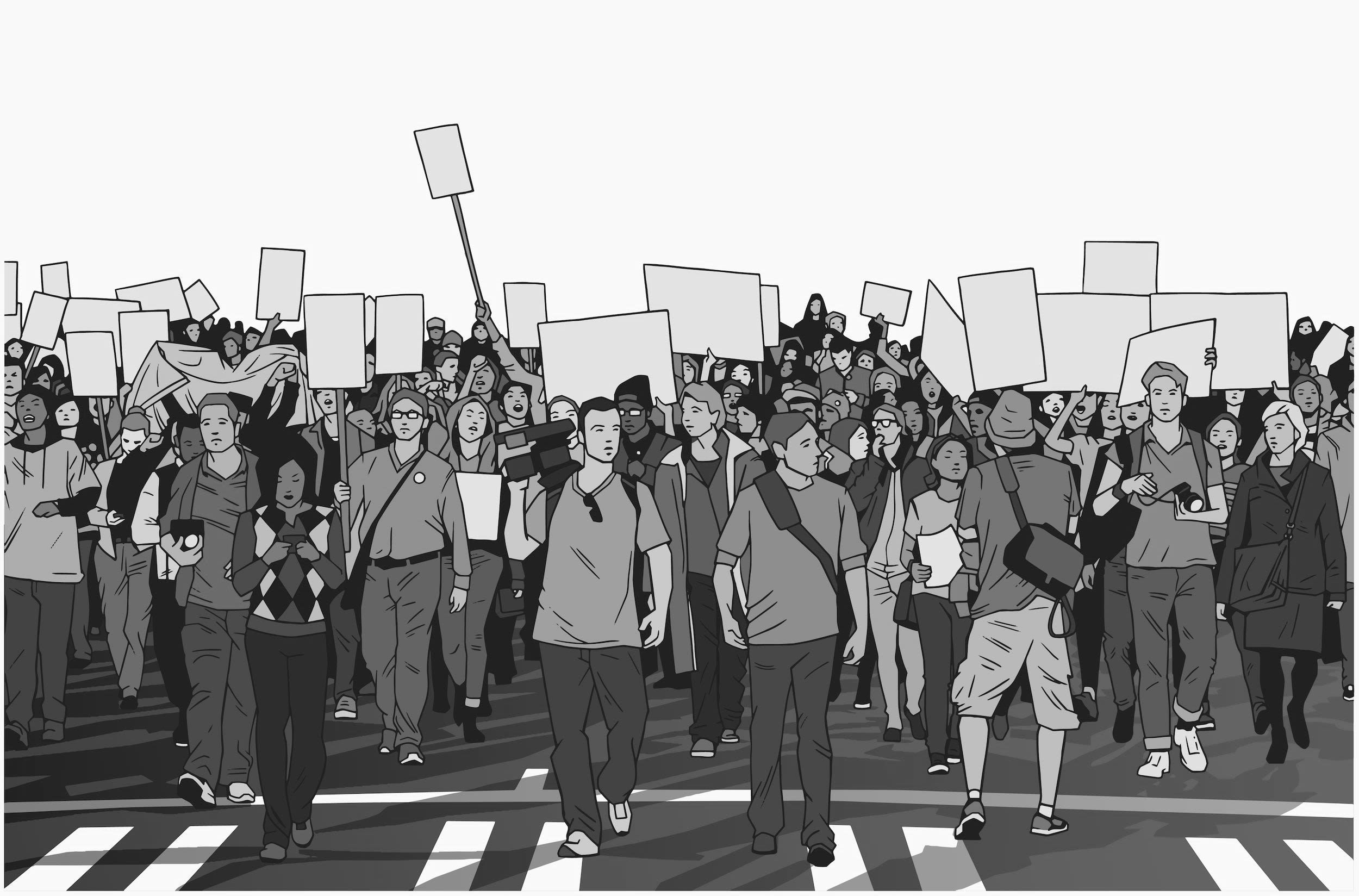 An animation of a crowd in protest