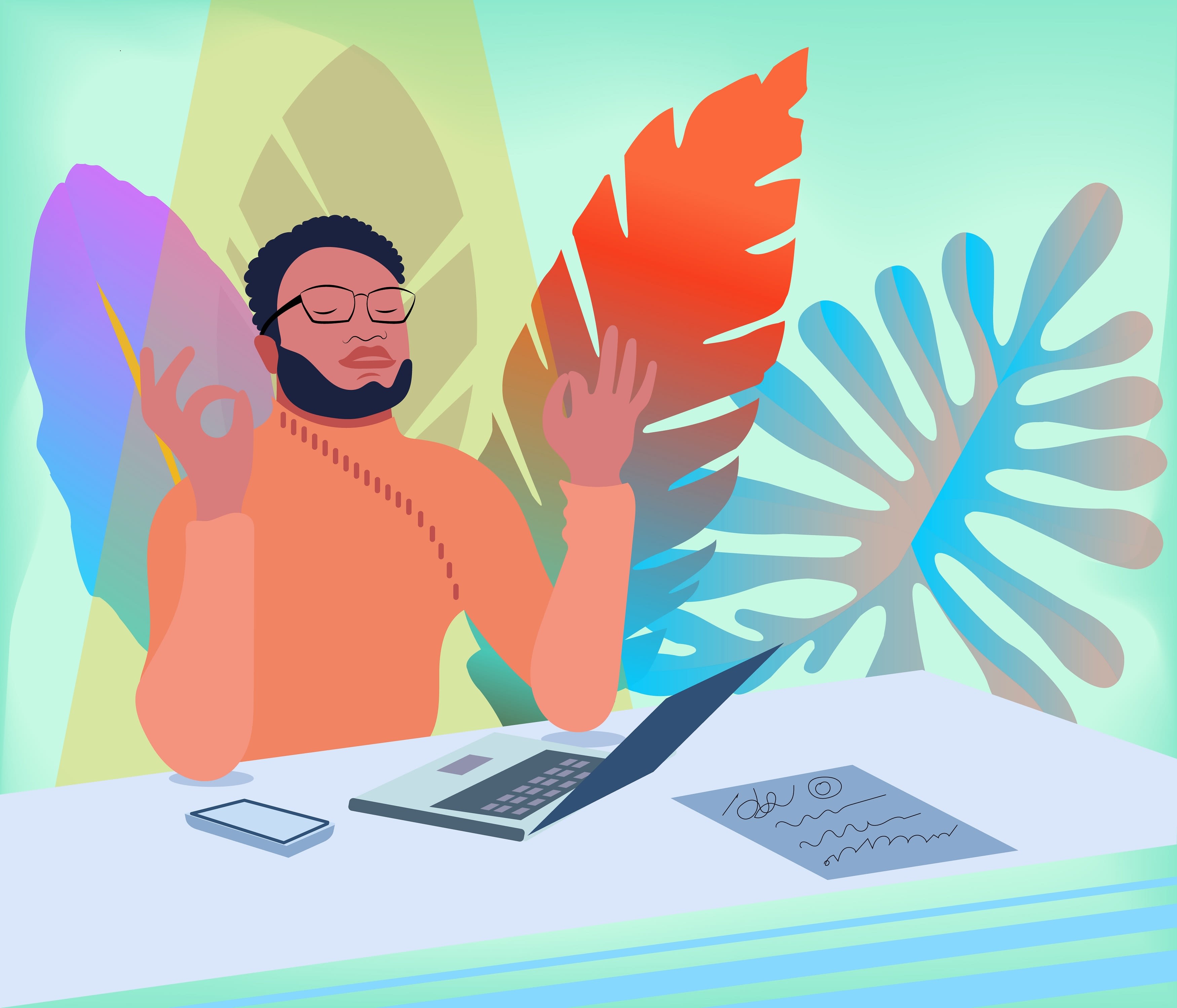 Man at desk in zen mode
