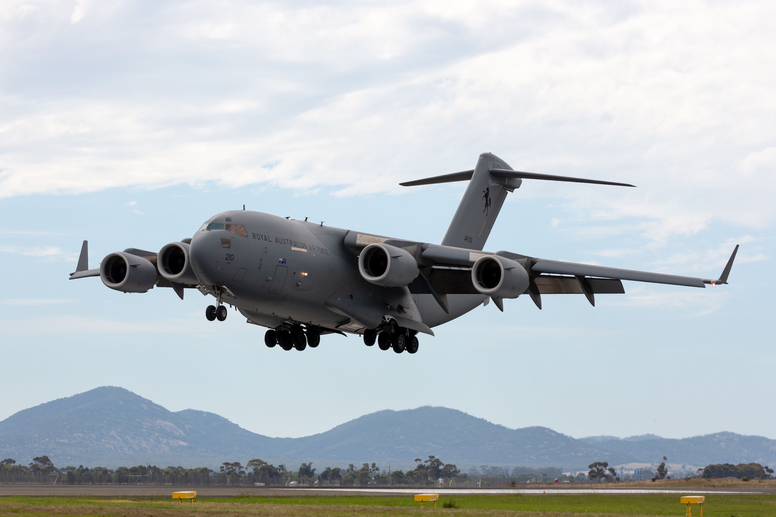 A Royal Australian Air Force (RAAF) Boeing C-17A Globemaster III Large military cargo aircraft operated by 36 Squadron based at RAAF Amberley.