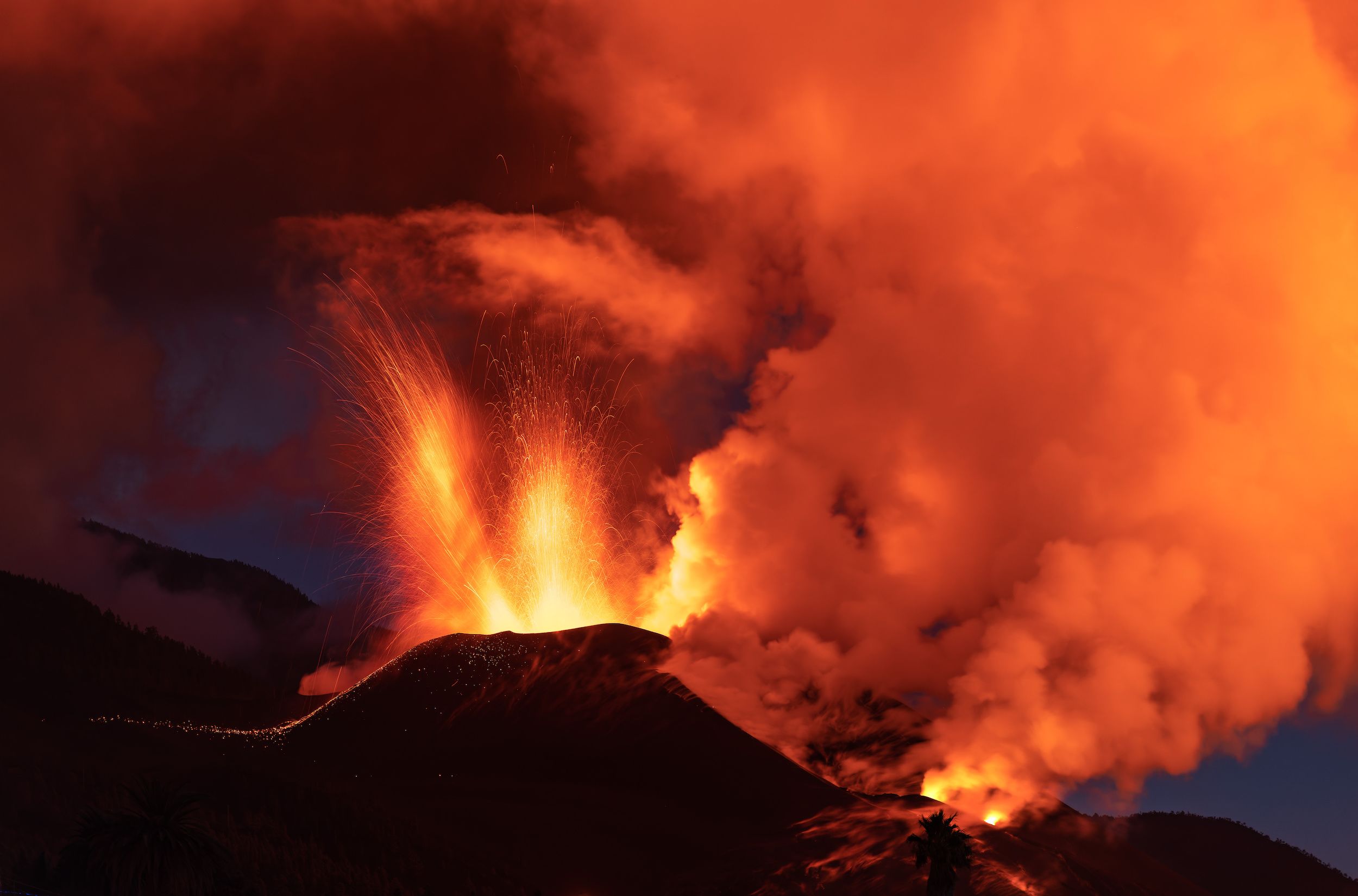 An active volcano erupting