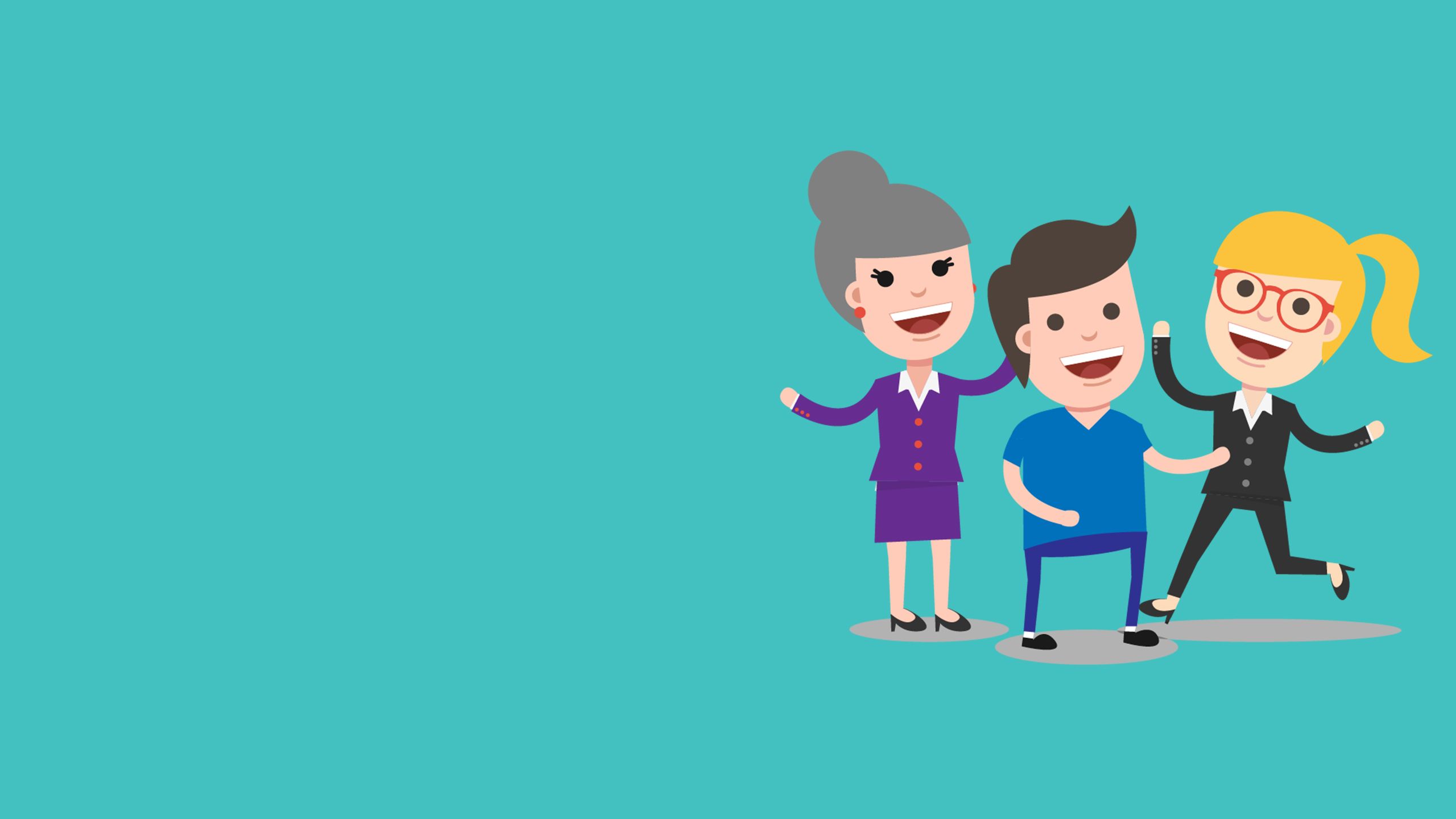 Three cartoon office workers happily celebrating together.
