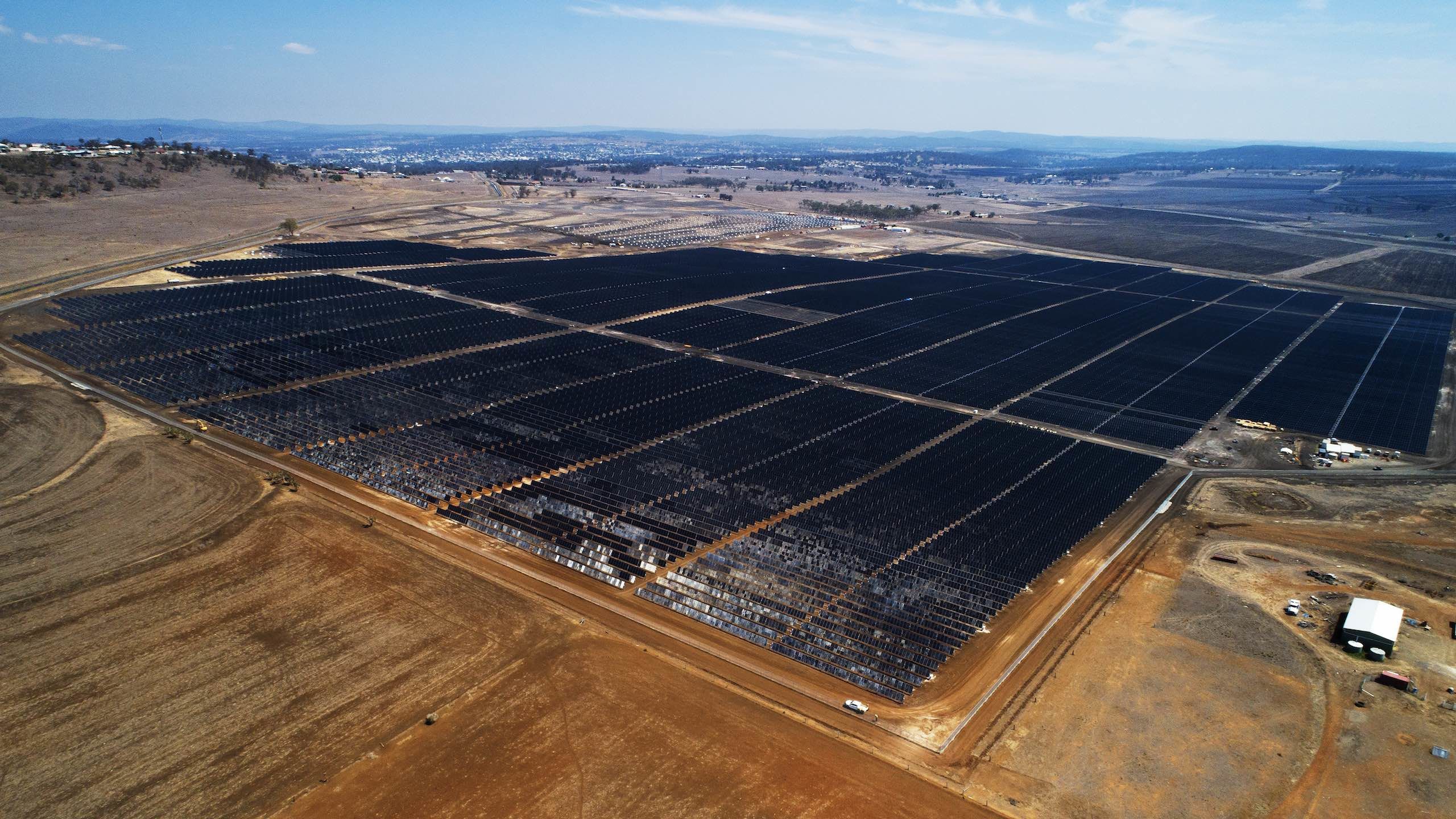 An aerial view of UQ's Warwick Solar Farm.