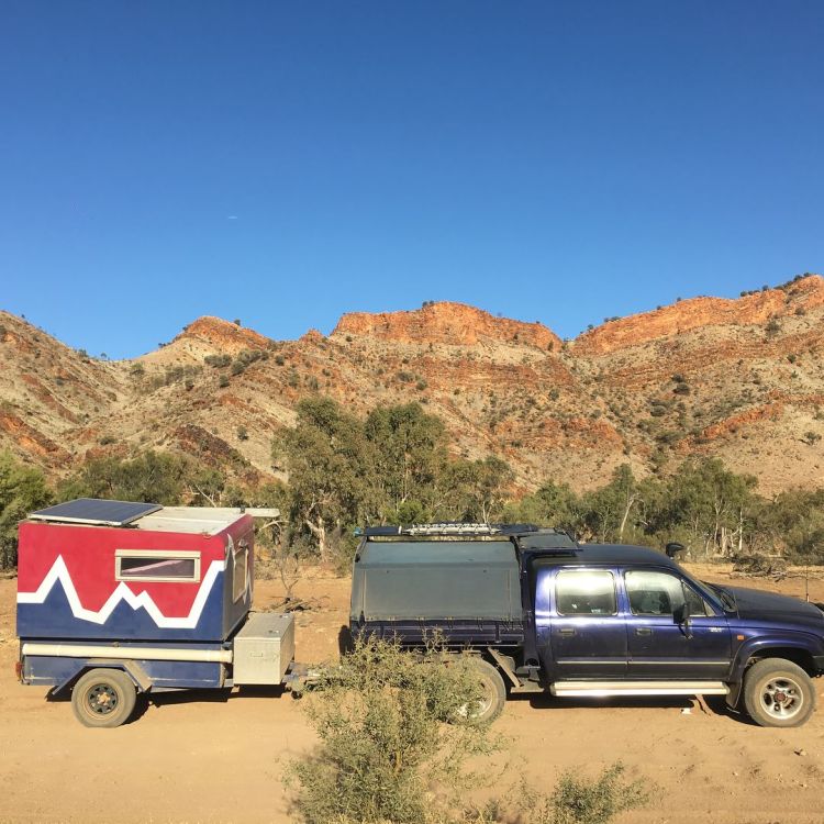 The tiny home on a box trailer that Mikhara travelled in.