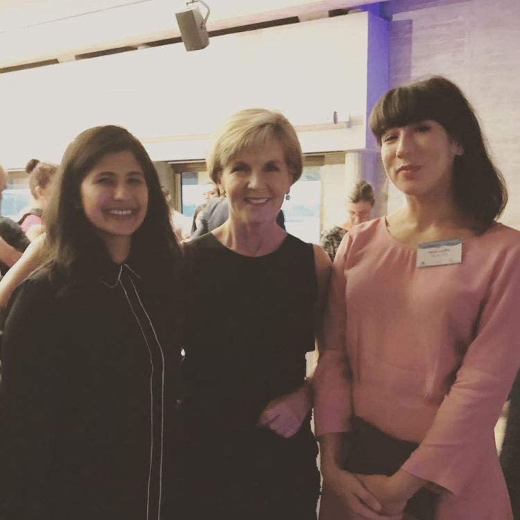 Mikhara Ramsing, left, with politician Julie Bishop.