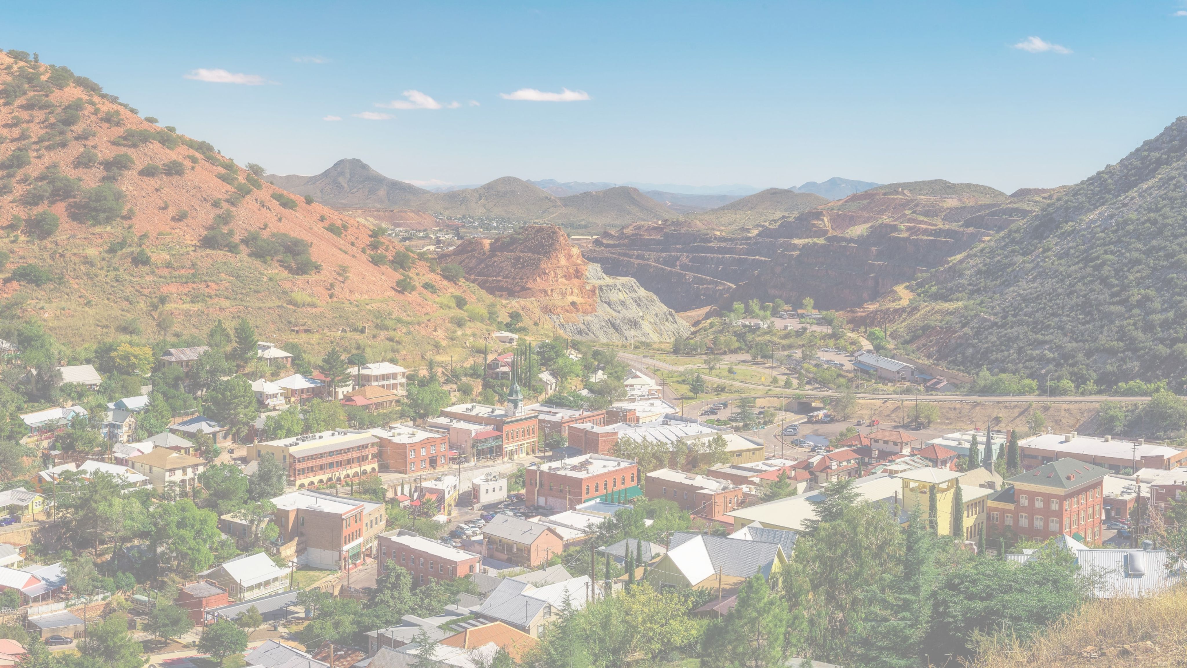 aerial mining town shot white fade in