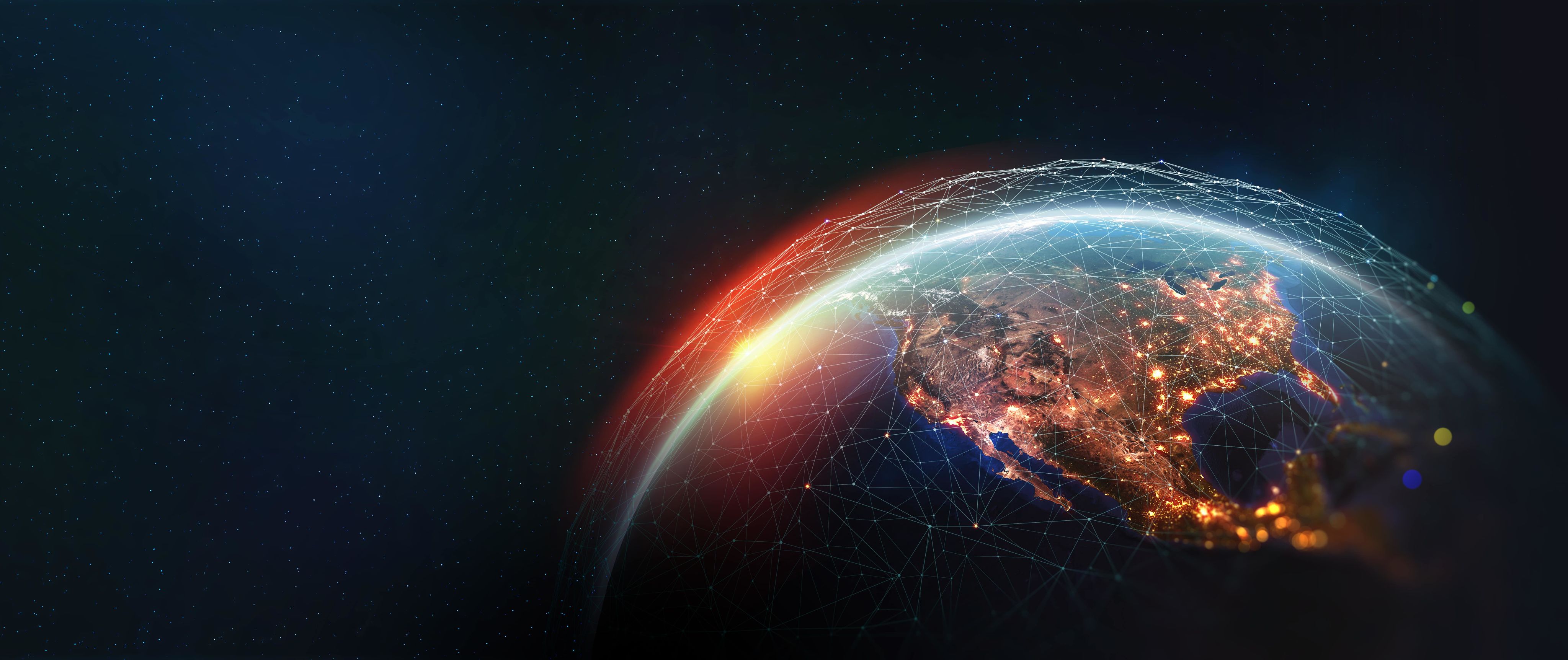 Earth view from space. Global network.