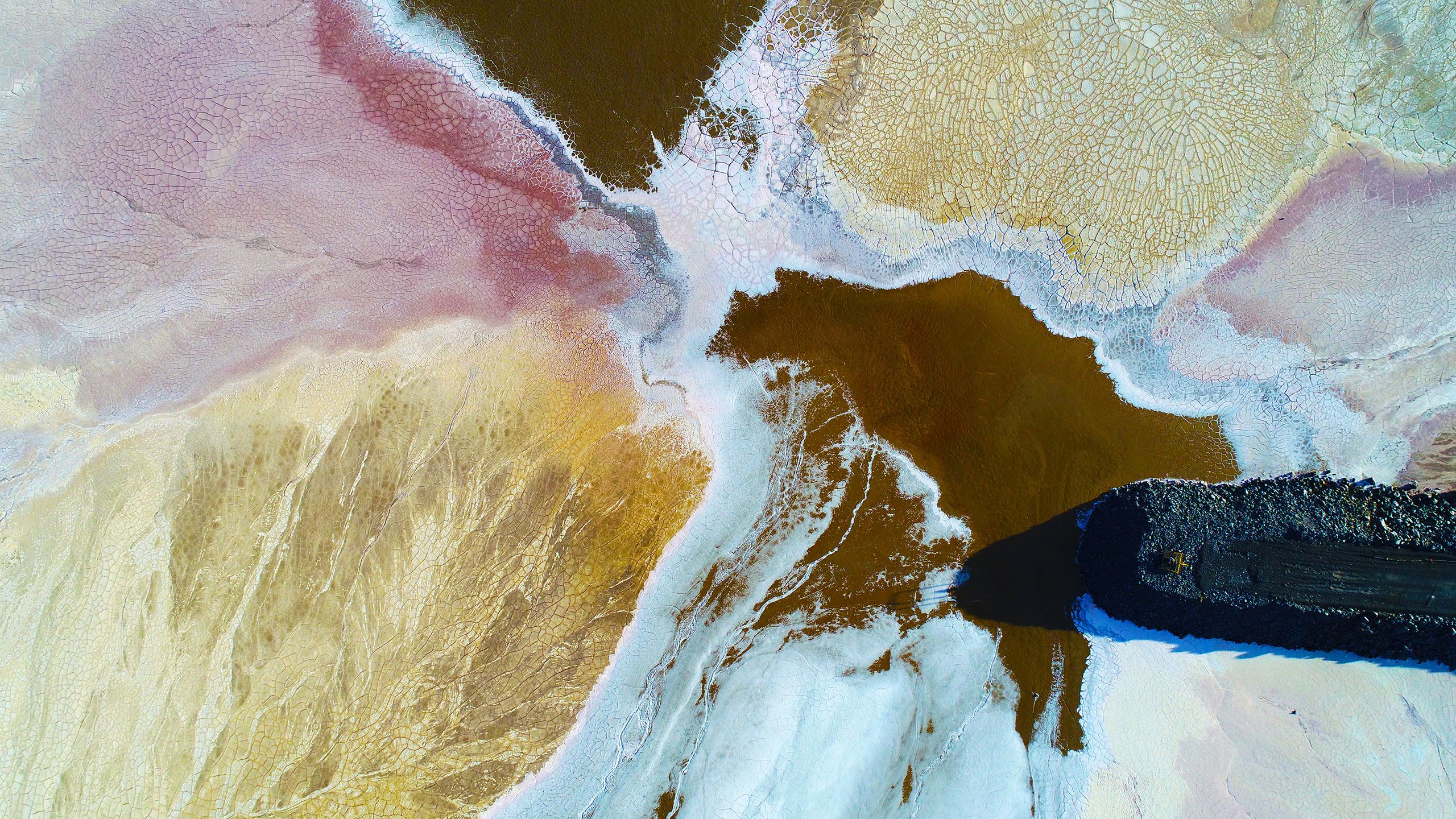 Gold mine tailings dam in South Australia showing amazing colour variation from 100m in the air