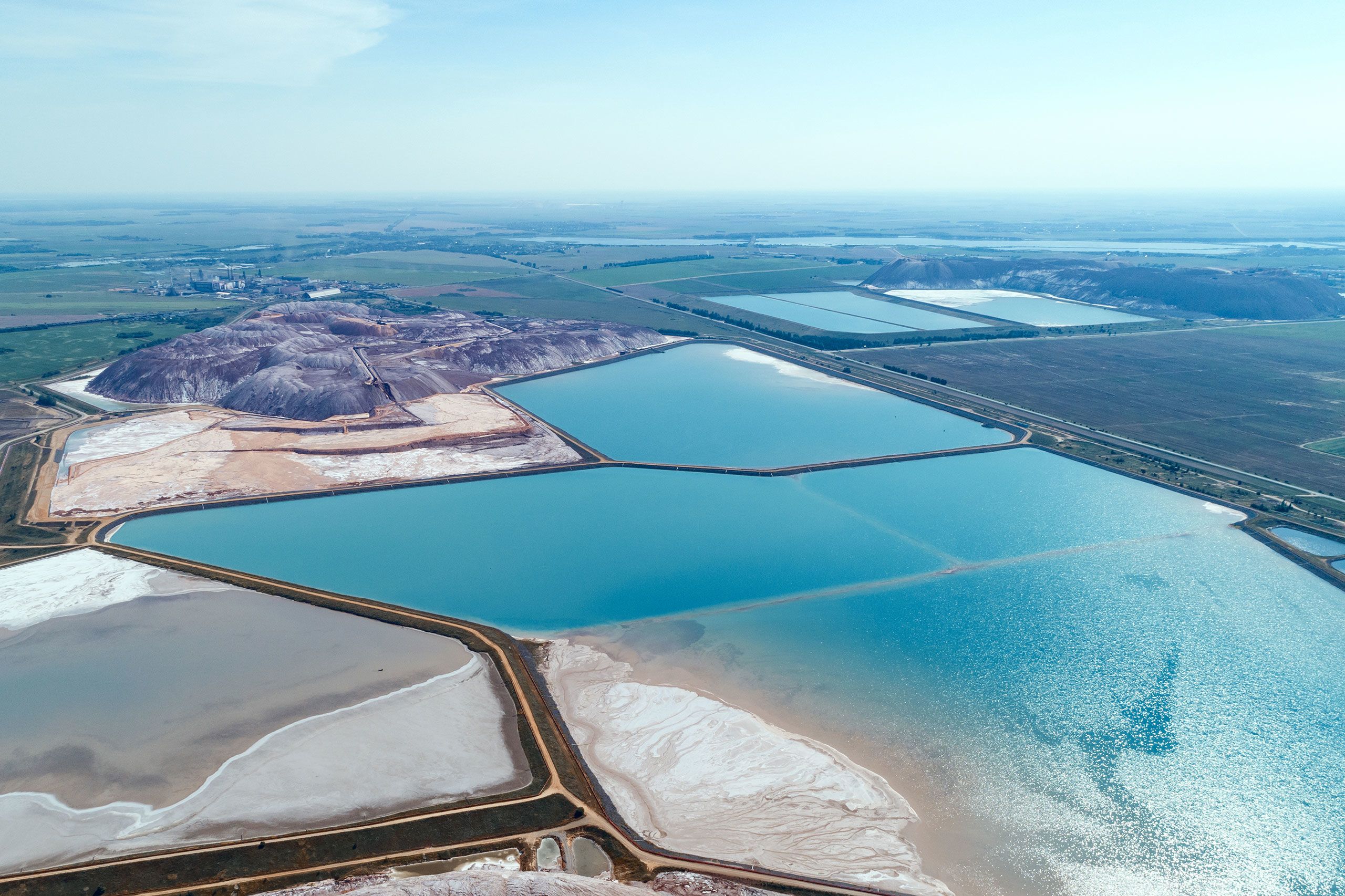 Industrial lakes with water. Part of the system of recycled water supply of underground salt mines.