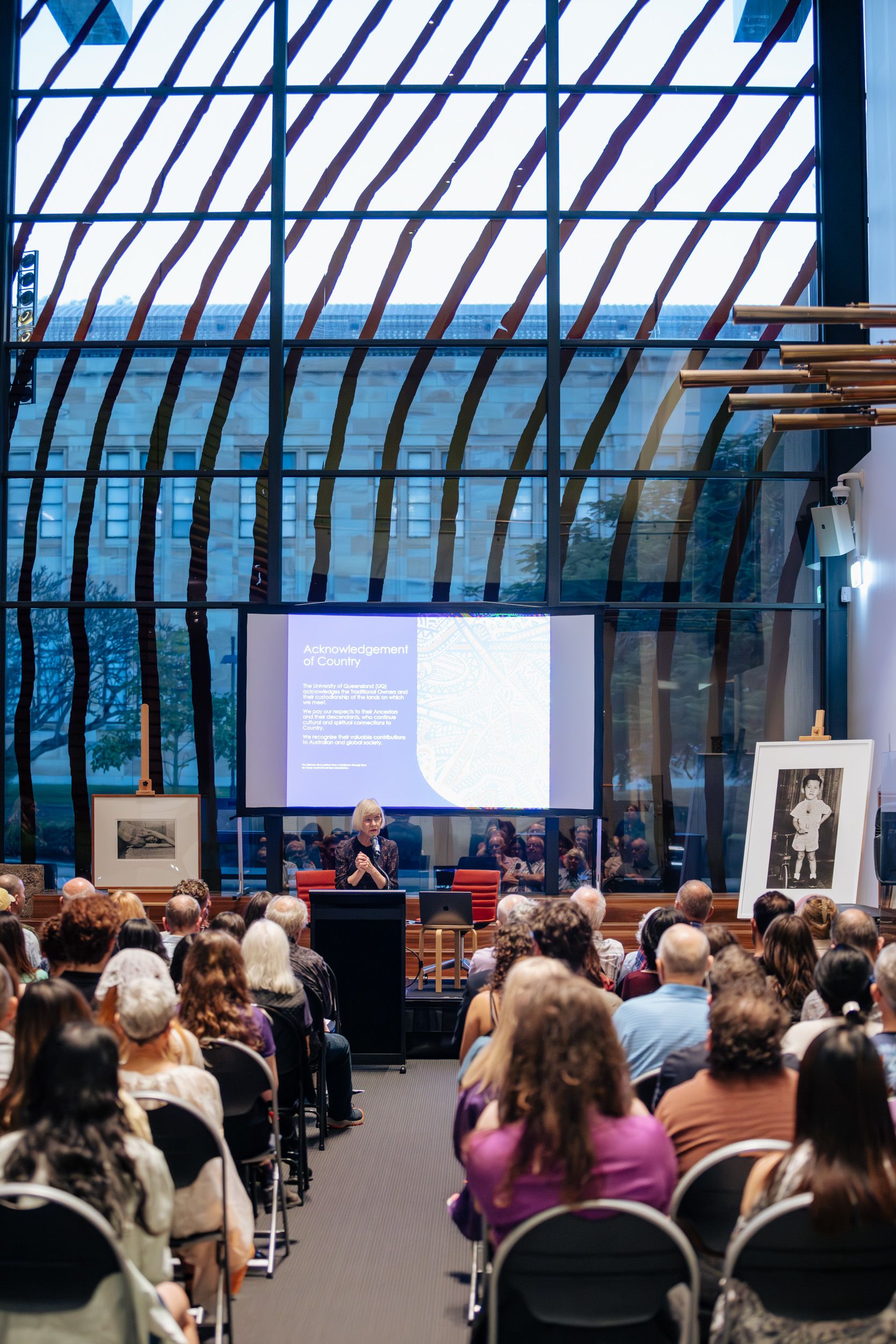 UQ Vice-Chancellor and President Professor Deborah Terry AC speaking to visitors at UQ Art Museum